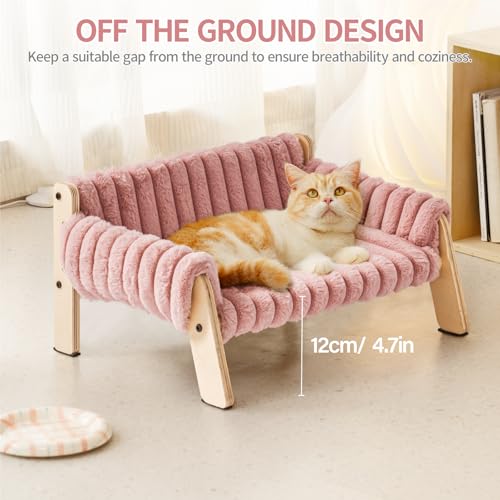 MEWOOFUN Erhöhtes Weich Katzensofa Bett für große Katzen und Kätzchen, Stabiles Katzenbett kleines Hundebett mit waschbarem abnehmbarem Bett (Rosa, M)