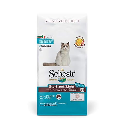 Schesir, pienso para Gatos Adultos esterilizados o en sobrepeso, línea Light Sabor Pescado, croquetas - Formato Bolsa de 10 kg