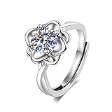 Ayoiow Anillos de compromiso de oro para mujer, oro blanco de 14 quilates, flor de moissanita, anillo de boda para mujer, talla 4-11, V 1/2, Oro blanco, Moissanita