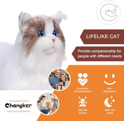 Chongker Stuffed Animals Handmade Realistic Cat Plush Toy for Elderly Adults Women Kids Cat Pet Lover Surprise Gifts