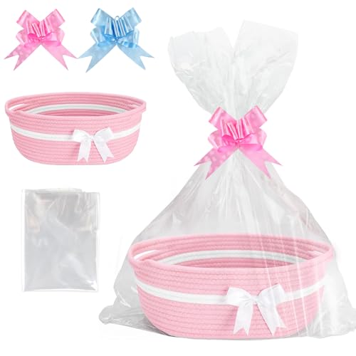 Nzkeuf Cesta de Regalo Vacía, Cesta Trenzada para Regalos con Bolsas de Regalo y Cintas, para Baby Shower, Cumpleaños, Boda, Pascua, Acción de Gracias, Navidad, Hermoso y Práctico