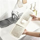 ZHITENG Absorbent Faucet Mat, Protector Mueble Fregadero De Diatomita, 37 x 10 cm Protector Salpicaduras Cocina, Almohadilla de Secado De Agua, para Cocina, Baño, Restaurante (Beige y Gris)