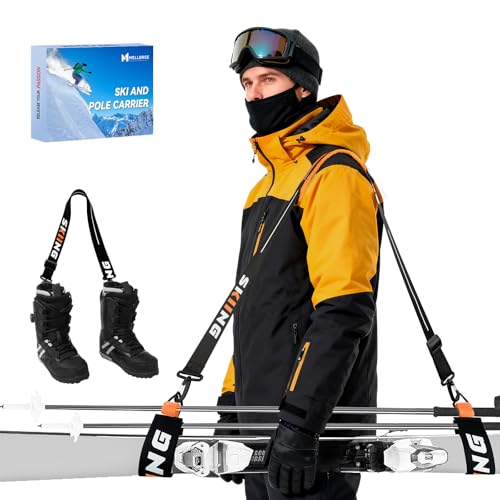 Mellbree Ski Carrier Strap, Ski Strap and Pole Carrier for Easy Transportation of Your Skiing Accessory, Pole, Skimate and Boot, Adjustable Size - Feel Comfortable Walking to and From the Mountain