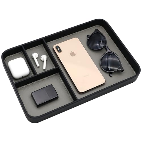 PU Leder Valet Tray Stilvolle und organisierte Eingangsbereich Nachttisch Tablett EDC Catchall Tray für Telefon Schlüssel Uhr Geldbörse Schmuck (Schwarz)