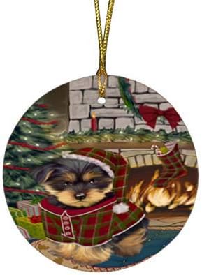 Have a Holly Jolly Yorkshire Terrier Dog Round Flat Ornament - Pet Decorative Hanging Ornaments for Christmas X-mas Tree Decorations - 2.75" Round Ceramic Christmas Ornament POR1367