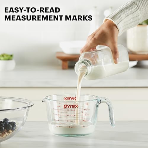 Pyrex Essentials (3-Pack) Glass Measuring Cups Set, (1, 2 & 4 Cup) Measuring Cups For Prepping, Baking and Cooking, Preheated Oven, Dishwasher, Freezer, and Microwave Safe