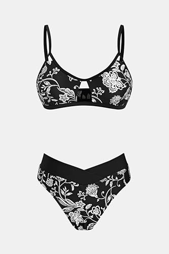 Image of CUPSHE Bikini Set for Women Bathing Suit High Waisted V Cut Bottom | Two Piece Swimsuit,Scoop Neck,Soft Removable Cups,Adjustable Straps,Cutout,Chic,Swimwear for Vacation,Beach,Pool