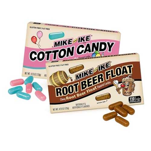 Mike and Ike Limited Edition Duo Pack – Cotton Candy & Root Beer Float Chewy Candy – 2 Theater Boxes Total (4.25 oz Each) – Gluten-Free Retro Carnival Flavors - 1 Duo Pack