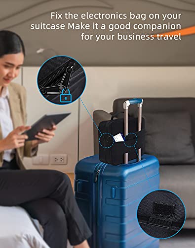 Cable Organizer Bag- Super Large 3 Layer Electronic Travel Organizer Case with Shockproof Pokect for Tablet, Cord organizer with DIY Storage Area Travel bag for Chargers, Electronic Accessories Black