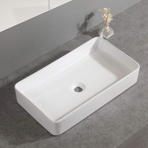 Image of SEA SHORE White Imported Ceramic Table Top Wash Basin - Slim Rim Vessel Sink for Bathroom & Living Room | 24 x 14 x 5 Inch (Florance White)