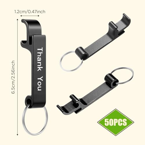 Foldtier FOLDTIE-SKAL6R 50 Pcs Thank You Bottle Opener Keychain Bulk Black Metal Bottle Opener Pocket Aluminum Beverage Soda Beer Bottle Opener Party Favors Tiny Split Key Ring For Wedding Graduation Birthday thumb #1