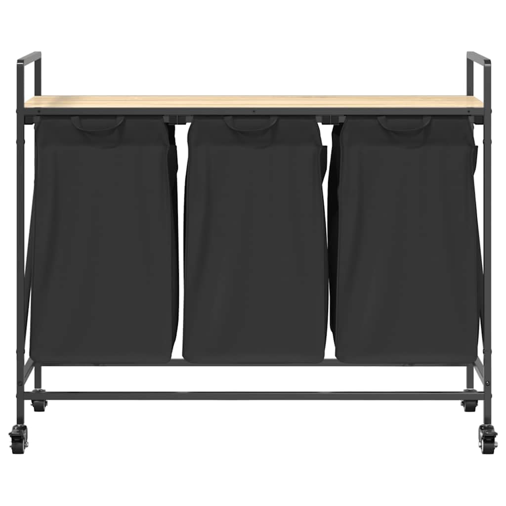 Panier à linge 3 compartiments avec roulettes et étagère