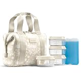 Fit & Fresh Remi Lunch Bag for Women Work – Neoprene Lunch Tote with Containers & Ice Pack, Reusable Meal Prep Lunch Box, Large Capacity, Machine Washable, Tan Toile