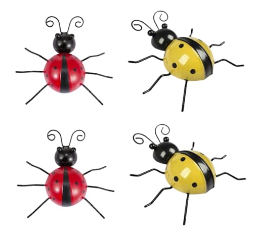 4 Piezas Balcón Óxido Insectos Decoraciones，Decoración de pared de mariquita de metal，para jardín césped decoración del hogar interior exterior esculturas de pared.