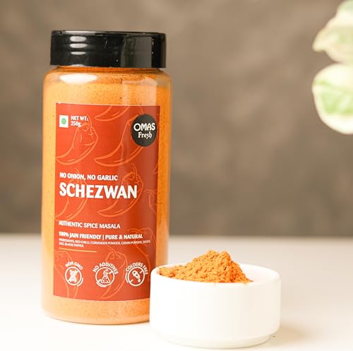 Image of Omas Fresh Jain We-Desi Schezwan Seasoning | No Onion, No Garlic Masala Best for Making Noodles, Pasta, Fried Rice, Nachos (400g) Big Saver Pack