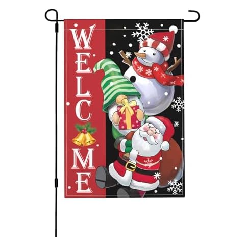 Welcome Santa Claus Garden Flag, Double Sided Christmas Snowman Yard Flag Weather Resistant Welcome Seasonal Outside Decorative Flag for Patio Lawn Home Courtyard 12x18inch Cover