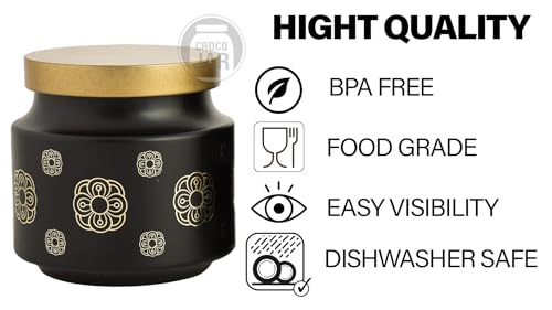 Image of CROCO JAR Premium Color Coated & Printed Design 600 ML REJOICE BLACK BUTTA WITH CAP-4 PCS
