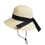 Girls Wide-Brim Straw Sun-Hat for Summer Beach with Bow 8 to 16 Years