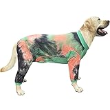 PriPre Dog Pajamas for Large Dogs Cotton Tie dye Dog Shirts Dog Onesie Jumpsuit Pet Sleeper Shirts Full Coverage Dog pjs (3XL, GreenOrange)