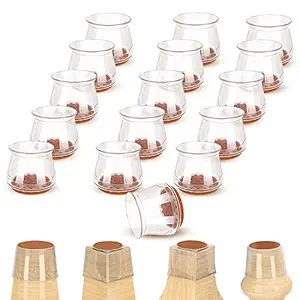 Chair Leg Floor Protectors, 16Pcs Upgraded High Transparency Leg Covers, Silicone Furniture feet Cap Protection with Anti-Slip Felt Pad for Floor to Prevent Scratches, Noise, Fit 1.18