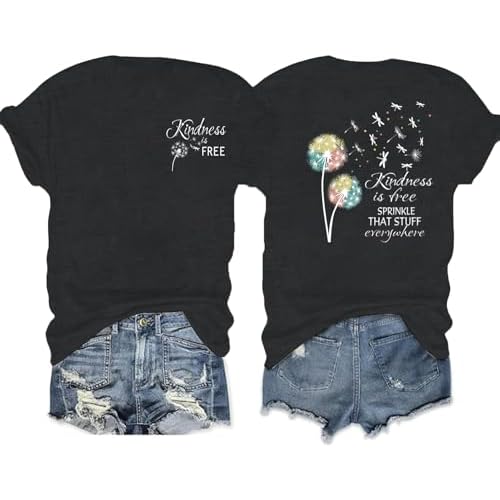 Be Kind Shirts for Women Kindness Tshirt Teacher Dandelion Funny Positive Message Graphic Tee Tops Small Black
