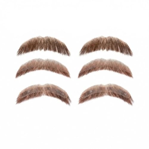 Jicsetk Fake Beard Realistic Mustache Full Hand Tied Fake Goatee Facial Hair with Invisible Lace Fake Beards for Cosplay Halloween Costumes Theatrical and Movie Makeup. (1-Brown)