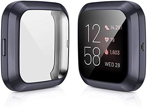 CAVN 2 Packs Case Compatible with Fitbit Versa 2 Screen Protector, Full Coverage Soft TPU Protective Screen Cover Saver Bumper Frame Accessories for Versa 2 Smartwatch Only (Silver/Charcoal)