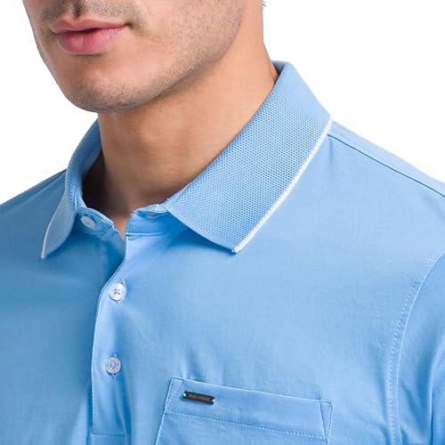 Image of Park Avenue Men Cotton Slim Fit Solid Pattern Polo Neck Casual T-Shirt