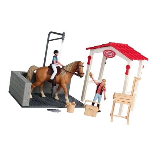 DEKKRYNFV Interaktive Pferdepflege Tun Spiel Set Mit Miniaturstabilwerkzeug Realistische Tierfiguren Für Kreatives Lernen Kinder Spielzeug