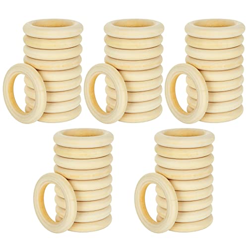 GOYADA 50 Pcs Anneau en Bois Naturel, Anneaux Bois 55 mm, Anneaux de Bois Accessoires Bricolage pour Loisirs Créatifs, Déco, Bijoux, Macramé Cover