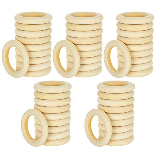 GOYADA 50 Pcs Anneau en Bois Naturel, Anneaux Bois 55 mm, Anneaux de Bois Accessoires Bricolage pour Loisirs Créatifs, Déco, Bijoux, Macramé, Idéal Jouet Bebe