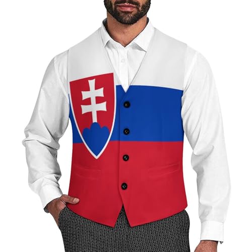 Slovakia Flags of Countries Suit Vest for Men Slim Fit Tuxedo Waistcoat Button Down V Neck Business Dress Coat