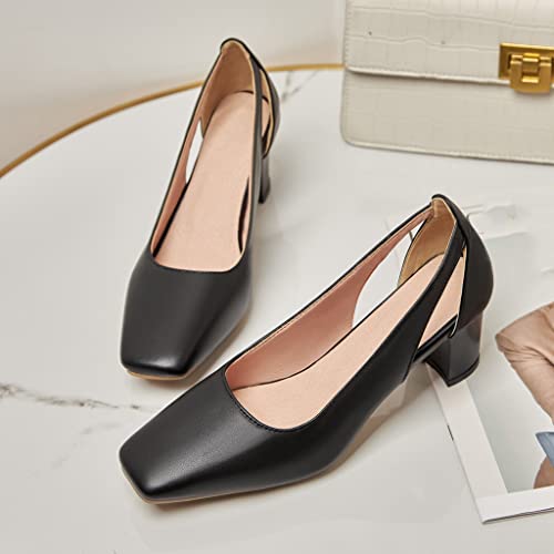 MIOKE Women's Round Toe Chunky Mid Heel Pumps Leather Slip-On Bowtie Comfort Casual Work Office Dress Shoes2