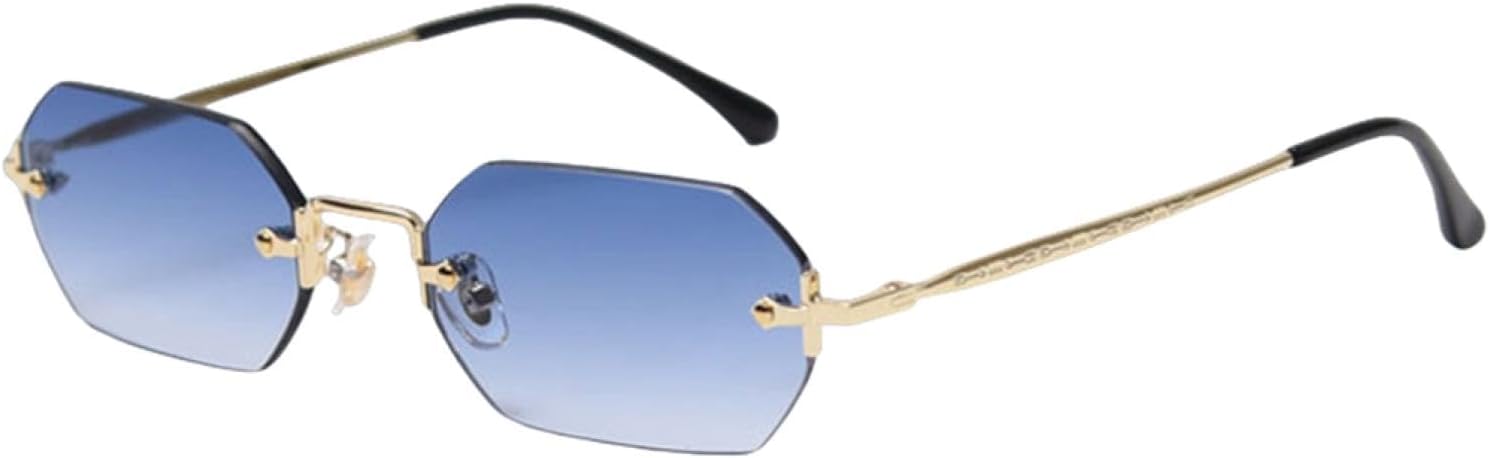 Occhiali Da Sole Poligonali Unisex - Montatura Metallica Oro Con Lenti UV400 Blu O Marrone