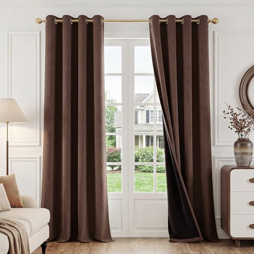 Image of FMFUNCTEX 100% Blackout Curtains for Bedroom, Coffee Brown Curtains 108 Inches Long Textured Thermal Insulated Curtains for Living Room Drapes, Black Out Drapery Grommet Room Darkening 2 Panels