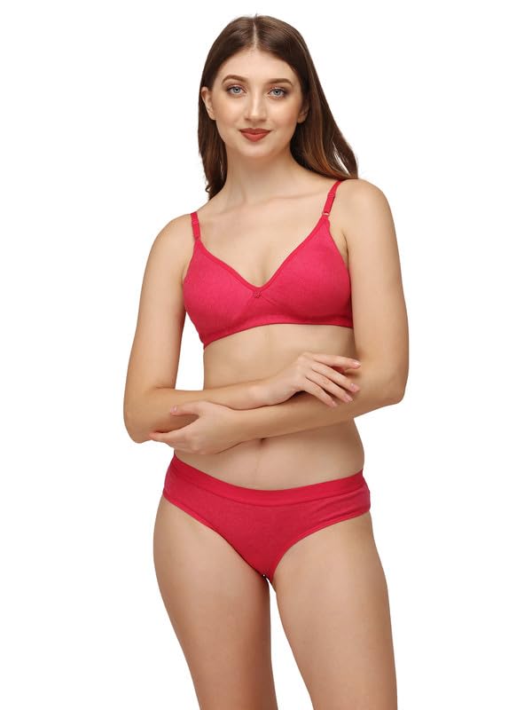 Image of EL DINERO Women's Full Comfort Cotton Blend Chami Bra & Panty Set - Breathable Stretch Innerwear Combo, Seamless Fit, Soft Fabric Lingerie Set (Pack of 3)