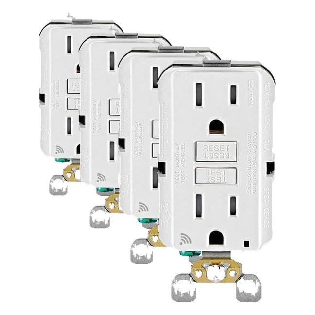 Image of Leviton Smart GFCI, 15 Amp, Self Test, Tamper-Resistant with LED Indicator Light, Send Notifications Directly to Your Smartphone, D2GF1-KW, White (Pack of 4)