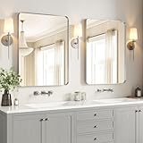 USHOWER Brushed Nickel Bathroom Mirrors 24'x36' 2 Pack, Silver Rectangle Mirrors for Over Sink, Rounded Corner, Aluminum Frame, Anti-Rust, Tempered Glass, Horizontal or Vertical Mounted