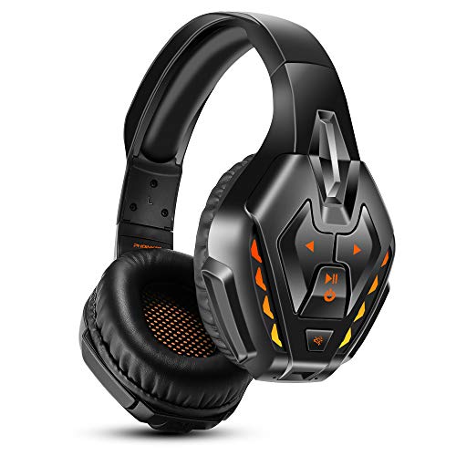 PHOINIKAS Gaming Headset for PS4, PC, xbox one Headset with 7.1 Sound, Bluetooth Wirelss Headset for Phone, Over Ear Headphones with Noise Cancelling Detachable Mic, LED Light, Bluetooth Up to 40 Hour