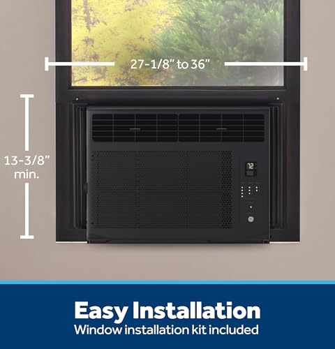 Image of GE 6,000 BTU Black Digital Window Air Conditioner for Bedroom & Small Rooms up to 250 Sq Ft, Remote Control, Energy Saver Mode, 24Hr Timer, Easy Install Kit