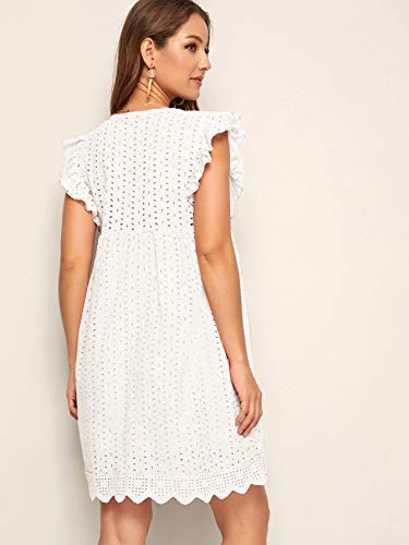 Romwe Women's Plain Short Sleeve Floral Summer Floral Lace Prom Party Shift Dress White_No Stretch X-Large #TOP2