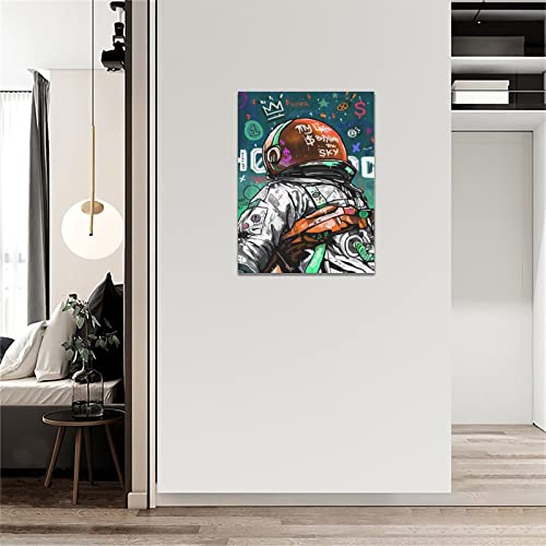 Space Wall Art Banksy Astronaut Pictures Wall Decor Street Graffiti Painting Art Funny Pop Prints Abstract Colorful Spaceman Framed Artwork For Bedroom Living Room Office Ready To Hang 12"X16" #TOP2