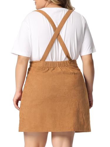 Plus Size Women's Overalls Skirt Button Up Flare A-Line Corduroy Mini Suspender Skirts4