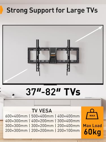 Perlegear TV Wandhalterung Neigbar für 37-82 Zoll Flach- und Curved-Fernseher (bis 60 kg, VESA 600x400mm) – Universelle TV Halterung mit Verstellbaren Zugschnüren, Model PGLT5 – Bild 3