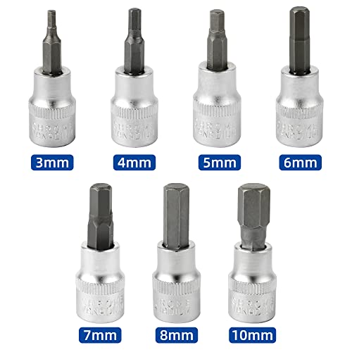 Image of DAKCOS Hex Bit Socket Set, 7 Piece, 3 /8 Inch Drive Metric, Sizes 3-10mm