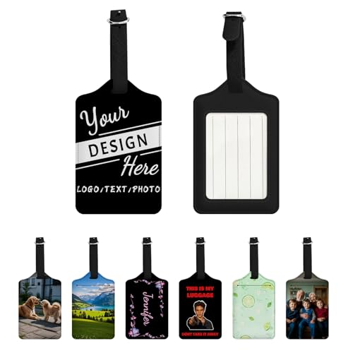 Personalized Luggage Tags Custom Image/Text/Logo PU Leather Luggage Tag, Customized Travel Suitcases Labels Tags for Travel, Business Trip, Gift for Men Women