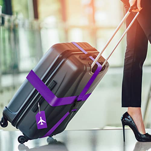 Image of 8 Pack Luggage Straps Suitcase Tags Set, Travel Adjustable Suitcase Belt Silicone Luggage Tags with Name ID Card Man Women Travel Accessories, Dark Purple, 2 inches x 72 inches, Airplane