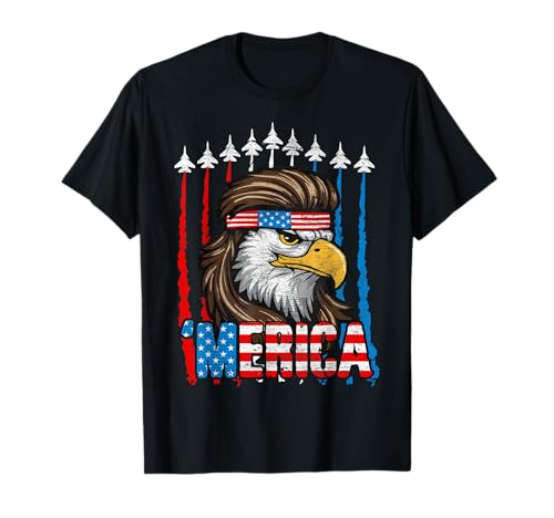 4th Of July Merica USA Flag Bald Eagle Patriotic Fighter Jet T-Shirt