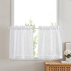 Cortina Pequeña PONY DANCE Visillos Cortos para Ventanas Cortina Ventana Pequeña Visillo Blanco Cortinas Translucidas con Aspecto de Lino Cortinas Cocina Cortas 2 Piezas, 60x45 cm, Blanco