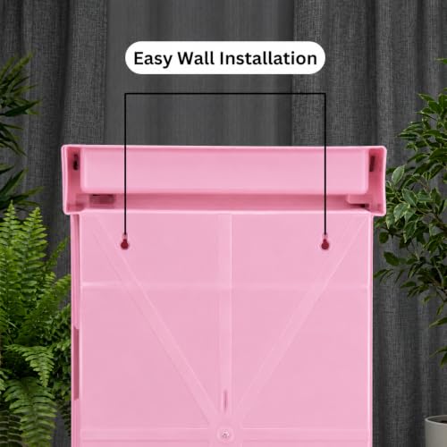 Image of CIPLA PLAST Rich Look Plastic Wall-Mounted Bathroom Mirror Cabinet with Storage Shelves, Single Door, Bathroom Mirror Cabinet with Towel Holder | (Pink)